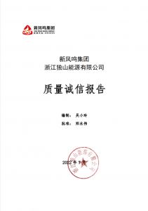 新鳳鳴集團浙江獨山能源有限公司2021年質(zhì)量誠信報告